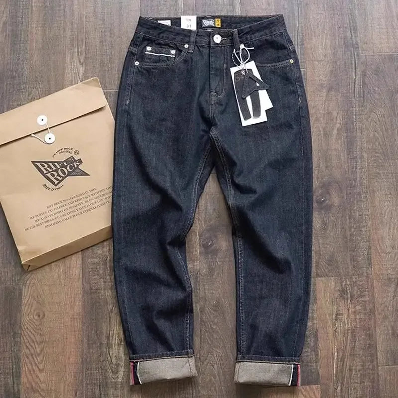 2025American Retro Heavyweight Original Color Jeans Straight Leg Trendy Brand Danning Red Ear Amikaji Casual Pants for Spring - You Offer