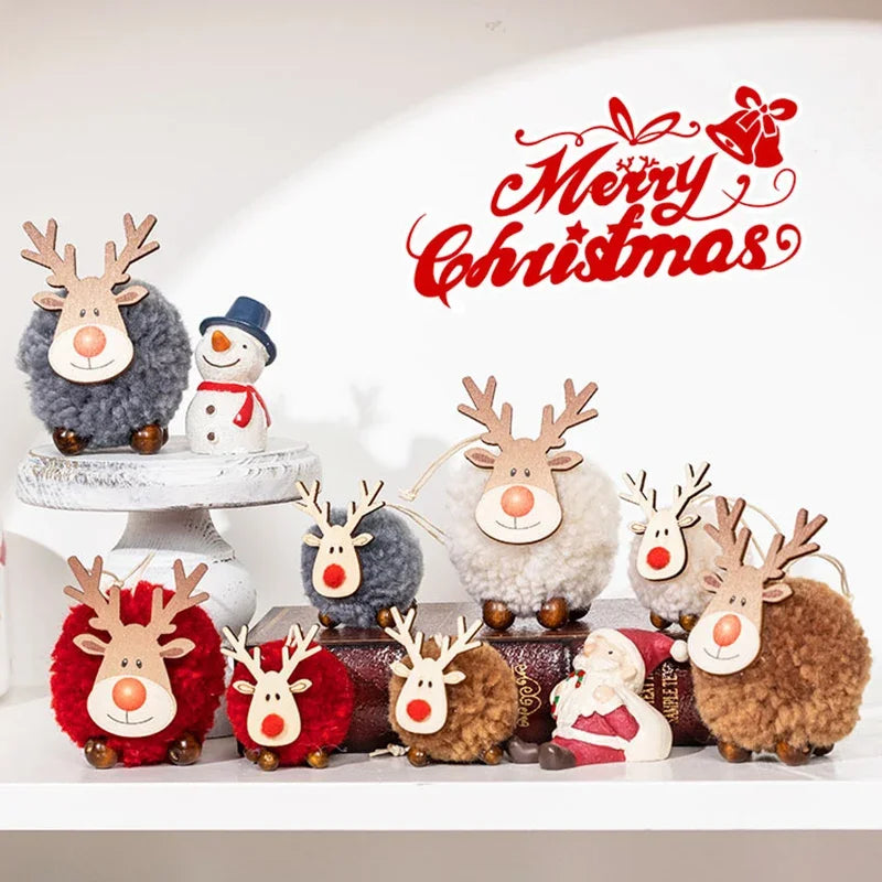 1-10pcs Christmas Felt Elk Hanging Ornaments Cute Reindeer Craft Decorations Xmas Tree Wooden Pendants New Year Party Kids Gifts