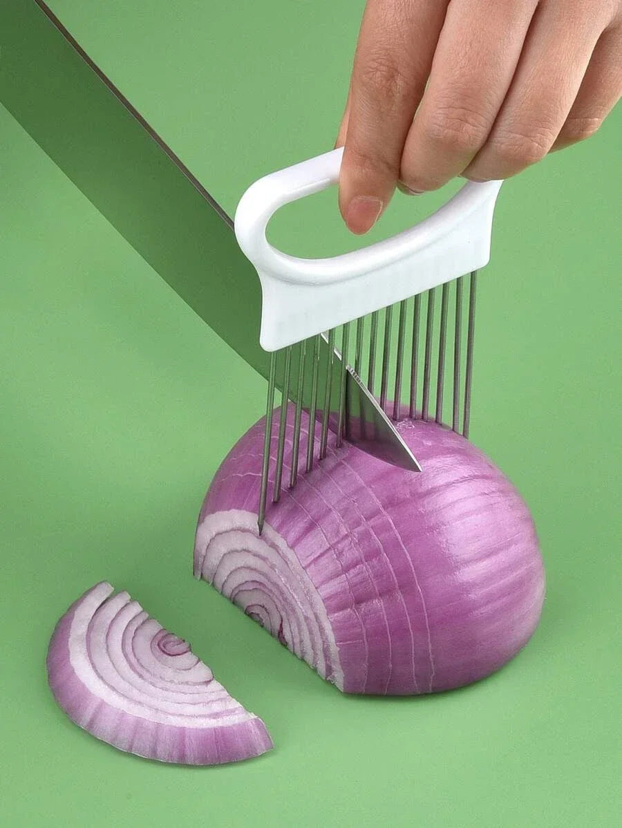 Effortlessly Slice Onions with this 1pc Colorful Onion Slicer Kitchen stainless steel potato chip onion holder - You Offer