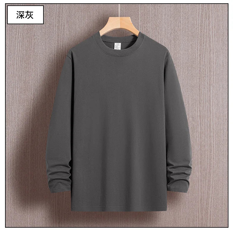 Top Quality 100 % Cotton Fashion Brand Plain Round Neck Trending New T Shirts Men Long Sleeve Tops Casual Classic Mens Clothes