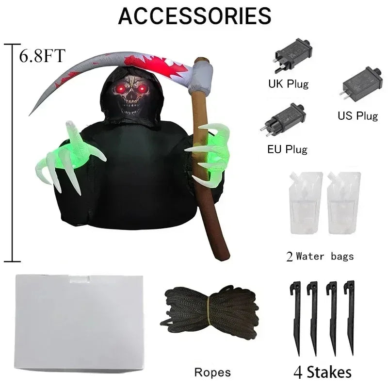 6.8FT Party & Holiday DIY Decorations Halloween Inflatables Toy Grim Reaper with Build-in LEDs Blow Up Yard Lawn Patio Decor