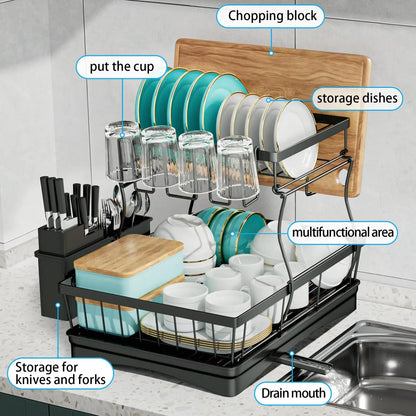 Large 2-tier dish drying rack for kitchen countertops, removable large-capacity dish draining rack - You Offer