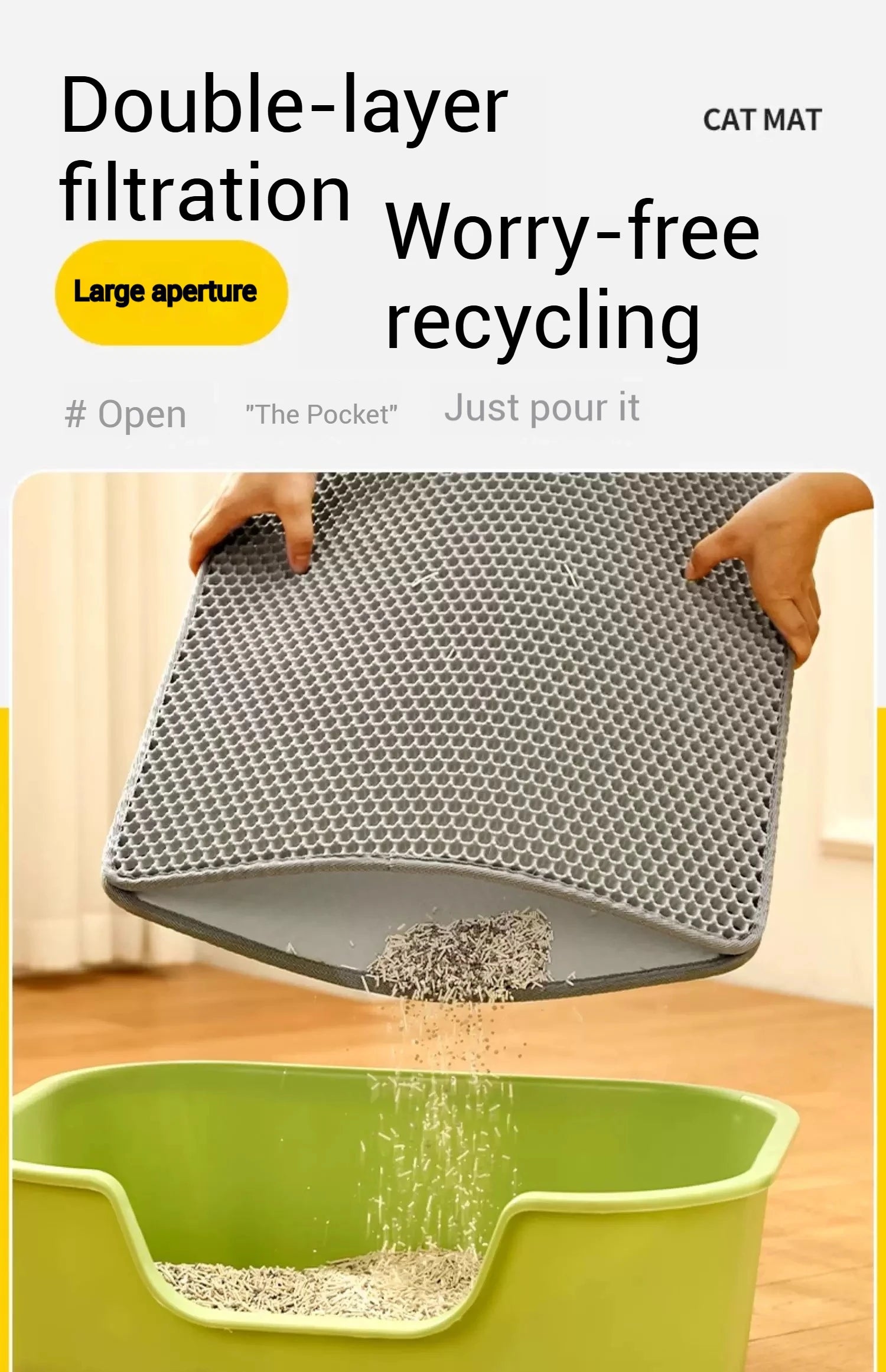 90x60CM Large Cat Litter Mat Waterproof Double Layer Non Slip Litter Box Tray Washable Durable Pet Toilet Sand Trapping Mat