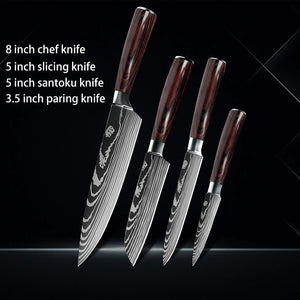 Chef knife 1-10Pcs Set Laser Damascus Pattern Kitchen Knives Sharp Japanese Santoku Slicing Utility Knife Cleaver Boning Knives - You Offer