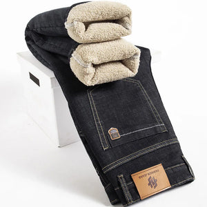 Winter Lamb Fluff Denim Straight Pants Men Thicken Big Size 40 Jeans High Waist Stretch Jeansy Fleece Lined Warm Slim Vaqueros - You Offer