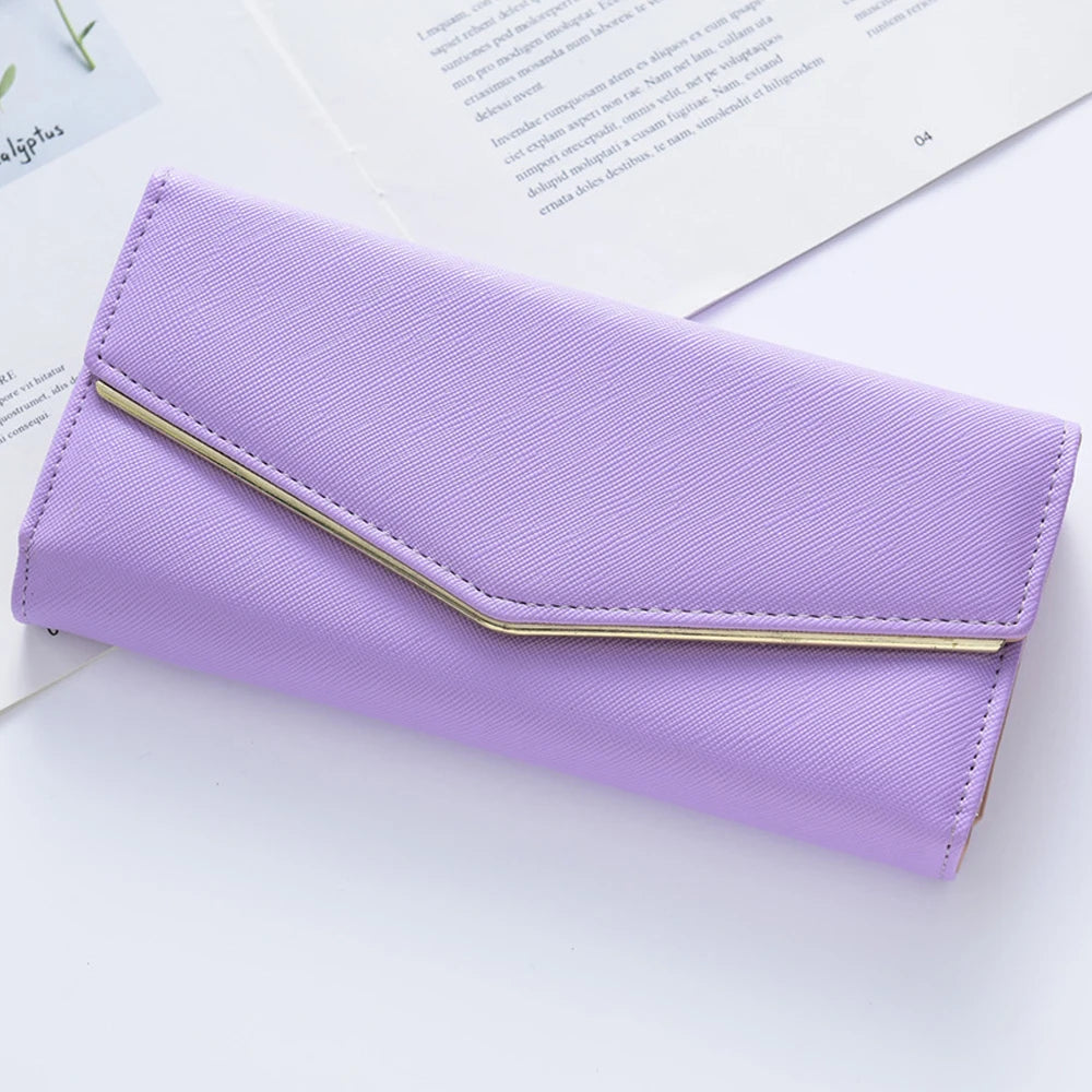 Women Envelope Style Tri-fold Wallet Solid Color Credit Card Holder Coin Money Purse Phone Handbag - You Offer