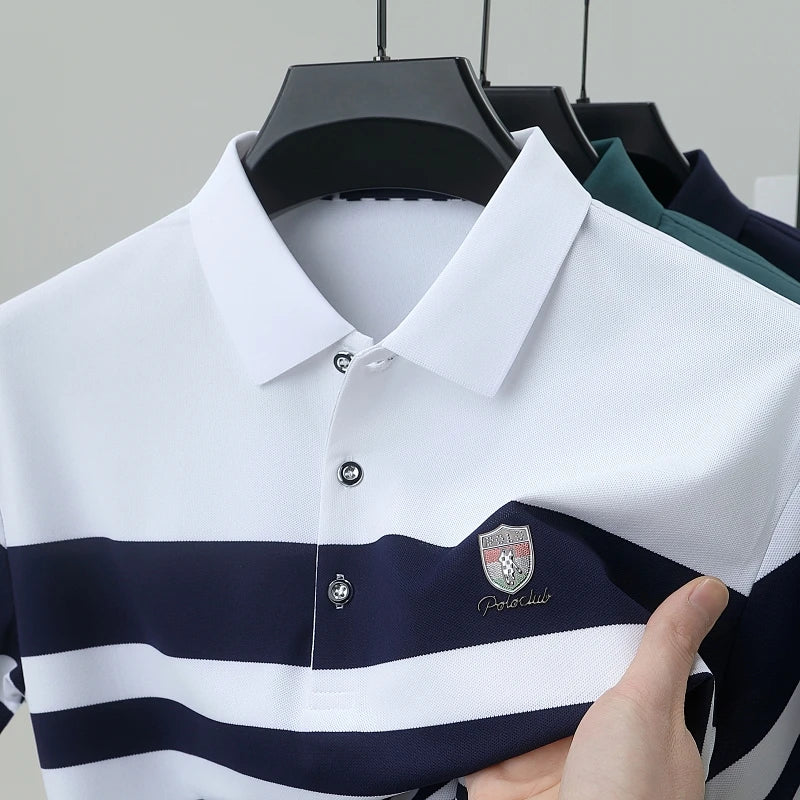 High quality fashion striped short sleeve polo shirt men's luxury brand embossed design summer new breathable T-shirt golf top