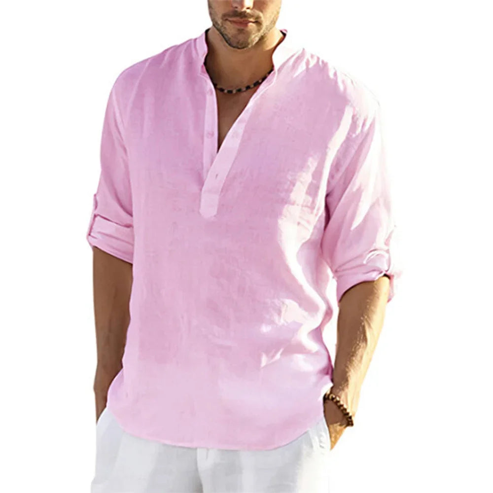 2026 New Men's Casual Blouse Cotton Linen Shirt Loose Tops Long Sleeve Tee Shirt Spring Autumn Casual Handsome Men's Shirts