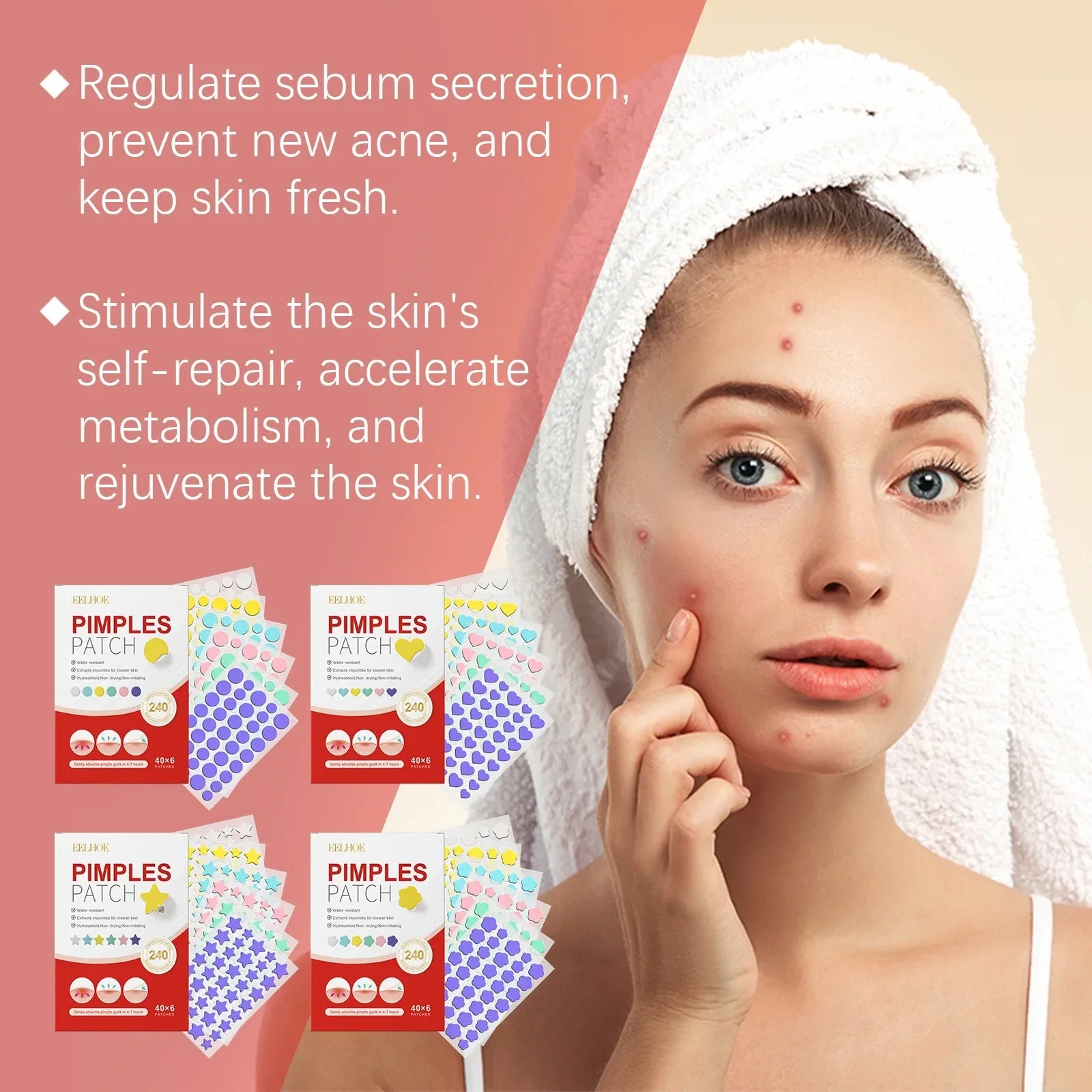 240pcs New Pimple Patch Acne Patches Heart/Star/Flower/Round Shape Acne Dots Patches Moisturizes for Covering Zits and Blemishes