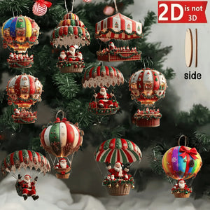 10/30/50Pcs Christmas Wooden Hot Air Balloon Santa Claus 2D Flat Wooden Pendant Christmas Tree Decor Perfect Holiday Gift Decor
