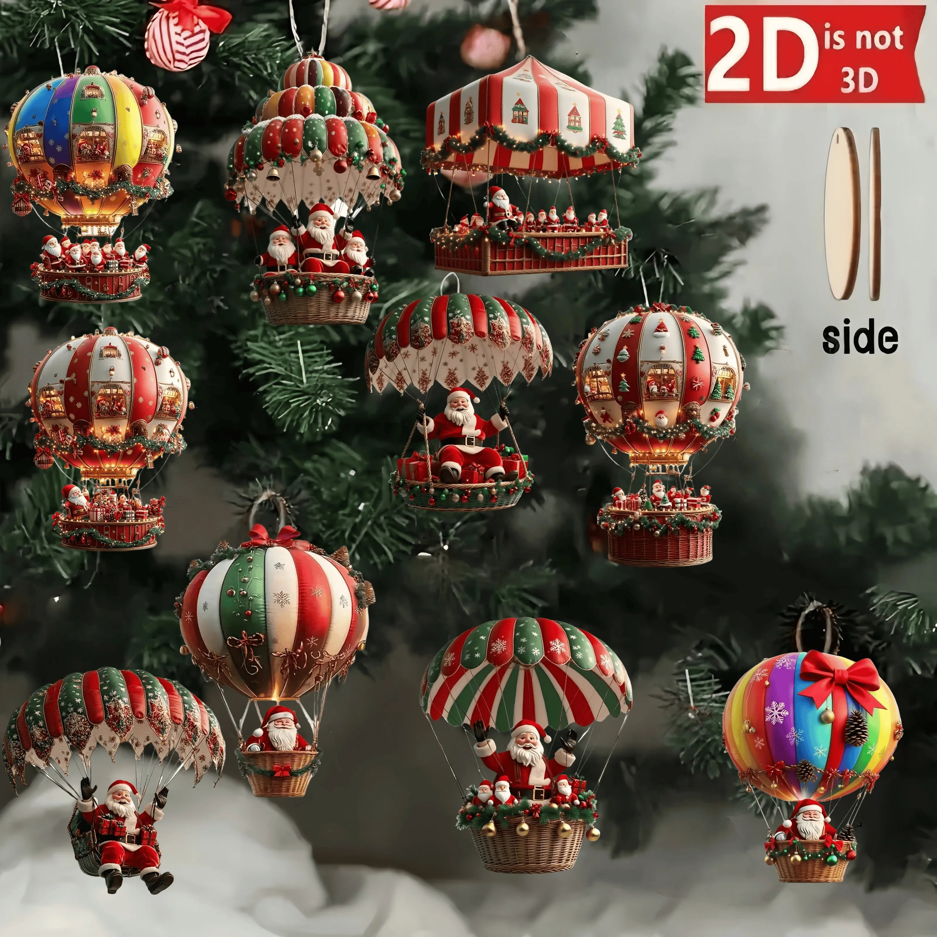 10/30/50Pcs Christmas Wooden Hot Air Balloon Santa Claus 2D Flat Wooden Pendant Christmas Tree Decor Perfect Holiday Gift Decor