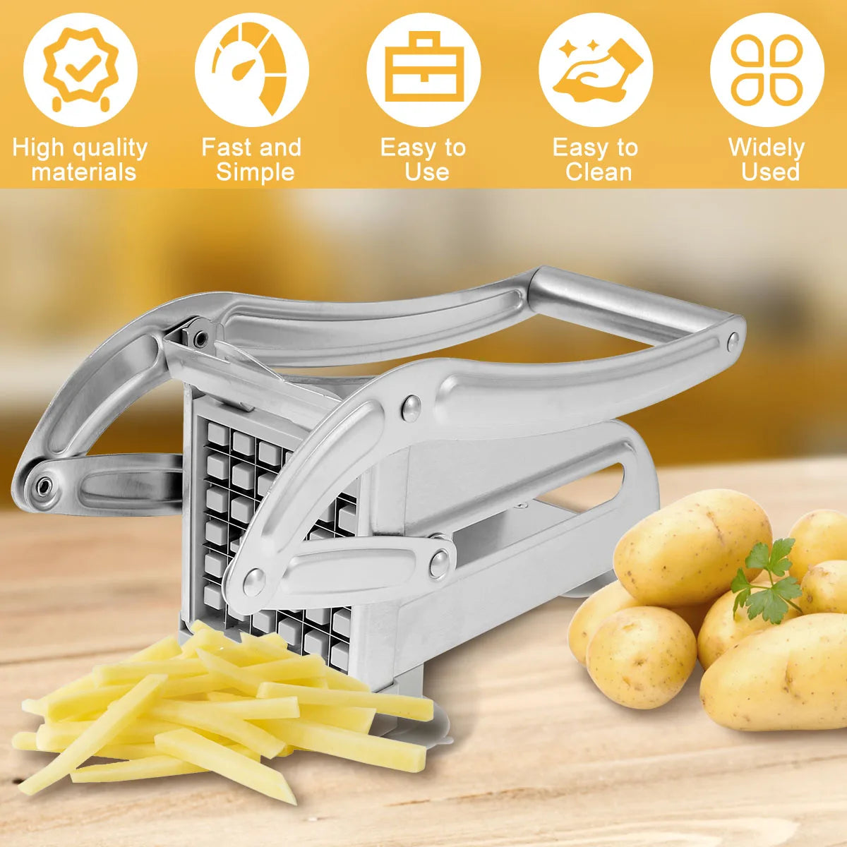 French Fry Cutter Stainless Steel Potato Chipper Blades Manual Food Slicer Dicer Multifunction Vegetable Fruit Onion Chipper - You Offer