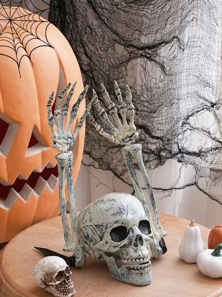 Halloween decor Skeleton Stakes Halloween Realistic Skull Skeleton Head Human Hand Arms for Halloween Party Home Garden Lawn