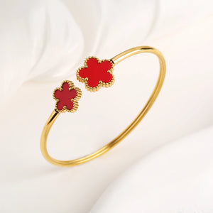 Simple Stainless Steel White Shell Five Leaf Flower Bangle Classic Clover Wrist Jewelry Luxury for Woman Party Jewelry Gift - You Offer