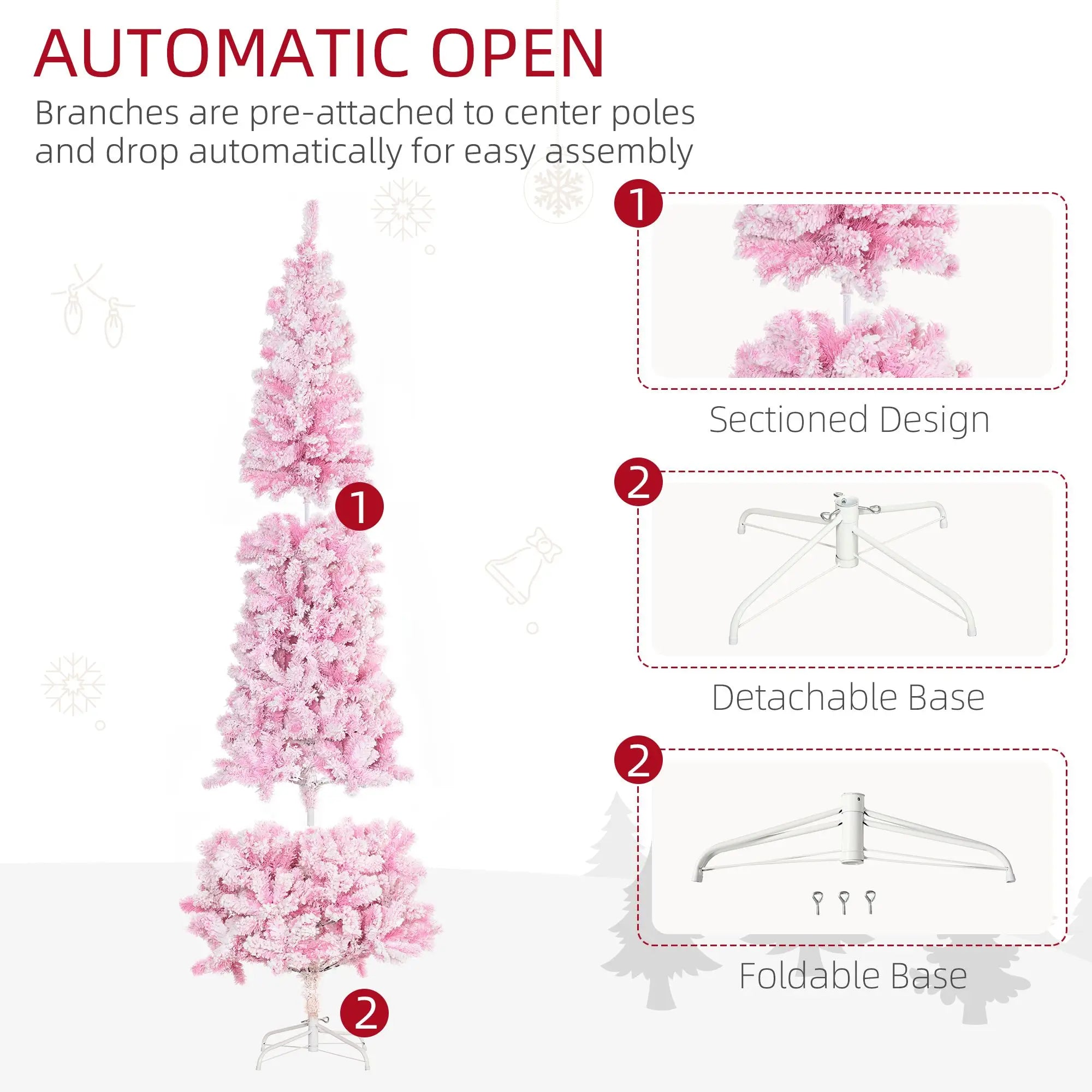 For  7.5ft Tall Unlit Snow Flocked Artificial Christmas Tree, Slim Pencil Xmas Tree with Pine Shape and Realistic Branches, Pi