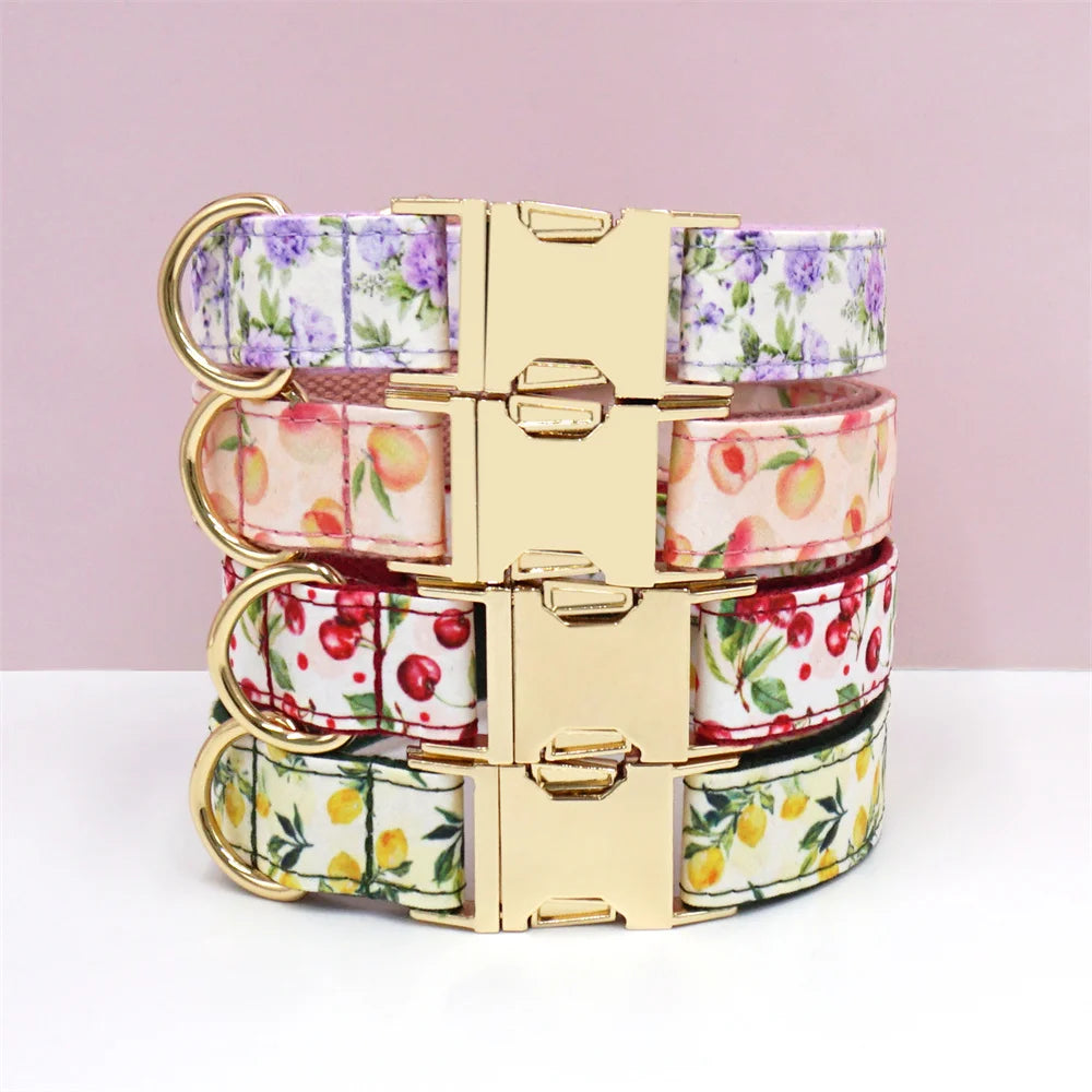 Personalized Pet Collar for Cats Small Medium Large Dogs Lemon Printing Luxury Designer Bow Dog Collar & Leash Set with Poop Bag