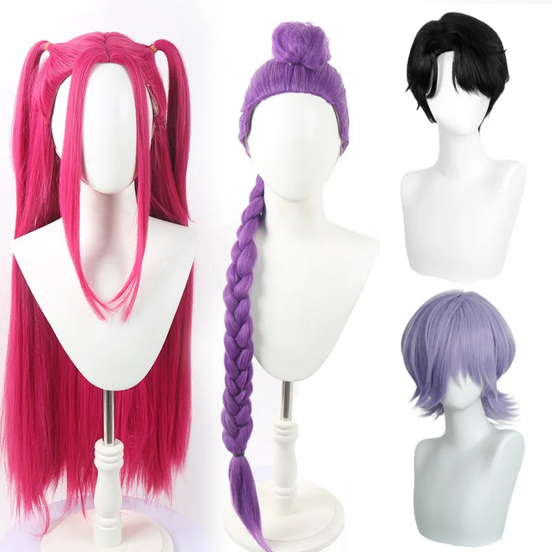 Synthetic Straight Ponytail with Hair Tie Hot Anime Kpop Hunter Cosplay Costumes Wig Ponytail Hood for Women Men