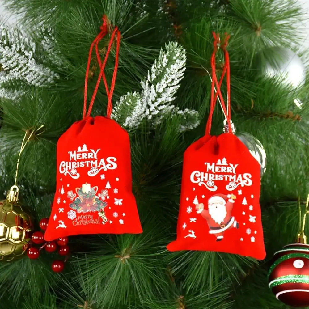 1/30pcs Christmas Gift Bags Red Velvet Drawstring Pouch Bulk Santa Candy Packaging Snack Wrapping Bag Wedding Party Favors Decor
