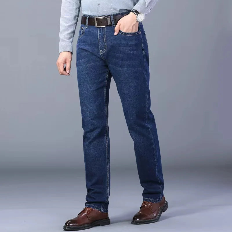 Men's Fashion Straight Leg Jeans Men's 2025 Spring Autumn New Elastic Slim Fit Pants Comfortable  Soft Business Denim Pants Men - You Offer