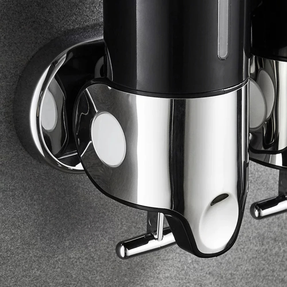 Wall Mounted Shower Dispenser Manual Single/Double Pump Black Shampoo Liquid Kitchen Bathroom Accessory