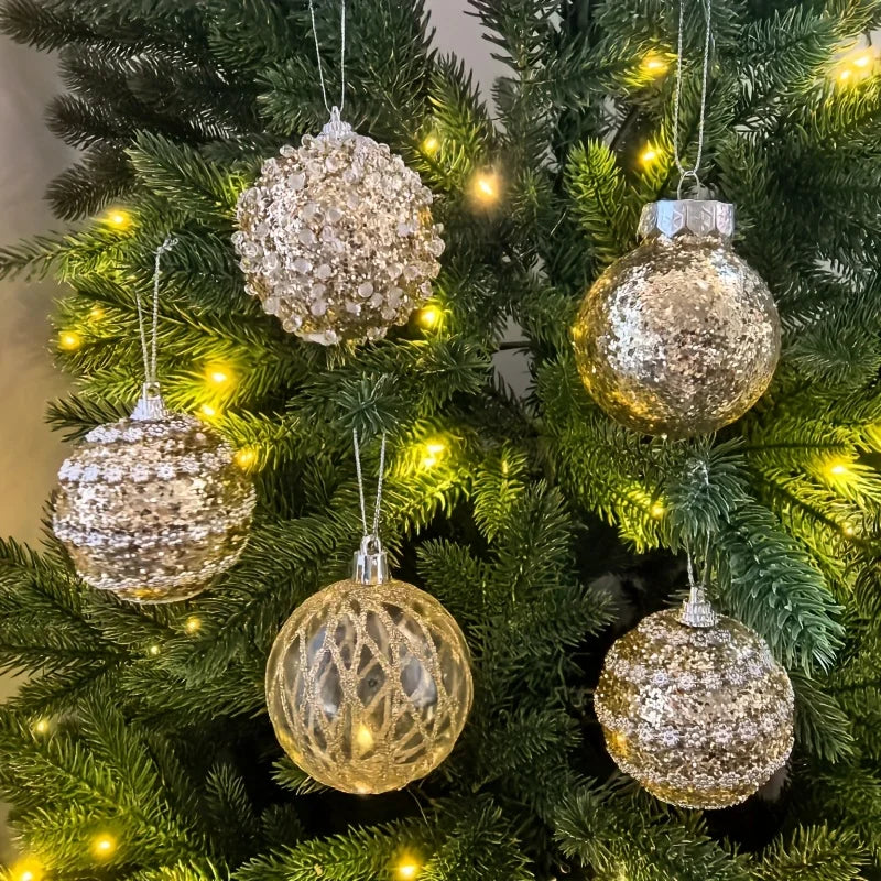 16pcs/set New Style Christmas Ball Set Glitter Deco Ball with Round Shapes for Christmas Tree Hanging Ornaments Plastic Material
