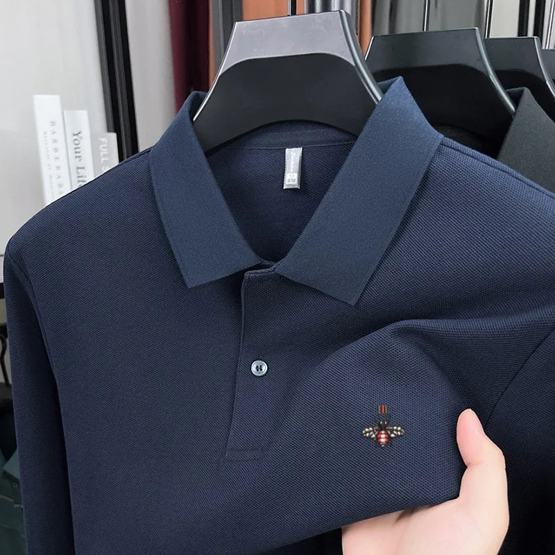 100% pure cotton men's trendy luxury brand autumn long sleeved polo shirt designer teddy bear embroidery business casual T-shirt