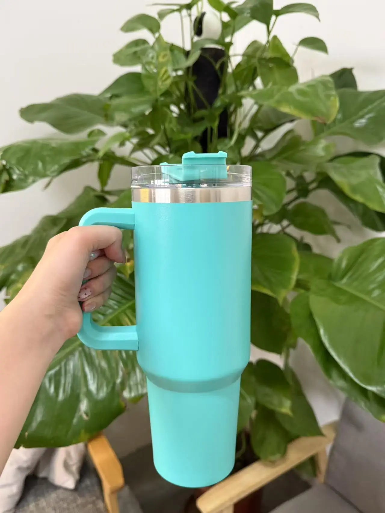 40oz stainless steel insulated water bottle, large capacity drinking cup with handle, car straw cup - You Offer