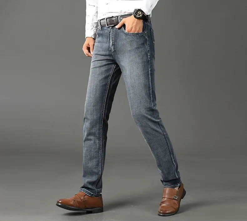 Wthinlee New Business Men's Jeans Casual Straight Stretch Fashion Classic Blue Black Work Denim Trousers Male Brand Clothing - You Offer