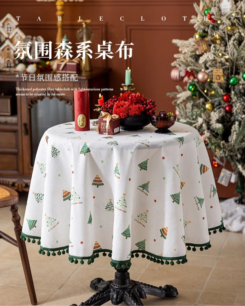 2025 new high-end tablecloth household round table rectangular table festive atmosphere Christmas party tablecloth