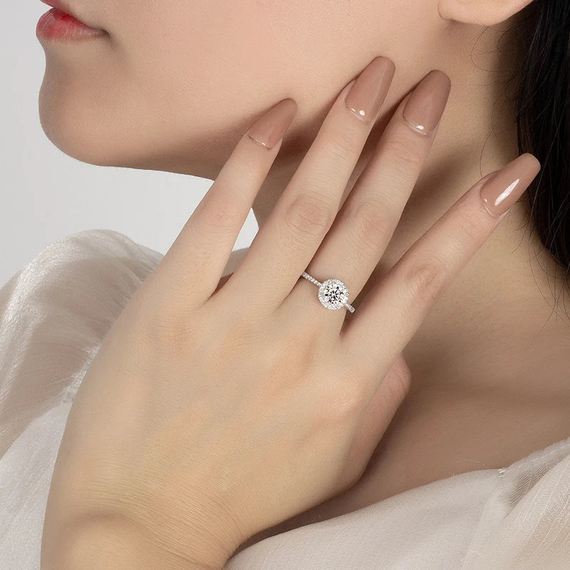 PERFANY Moissanite Ring For Women S925 Pure Silver Plated 18K White Gold Round Diamond Proposal Wedding High-end Jewelry - You Offer