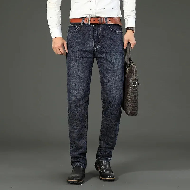 Wthinlee New Business Men's Jeans Casual Straight Stretch Fashion Classic Blue Black Work Denim Trousers Male Brand Clothing - You Offer