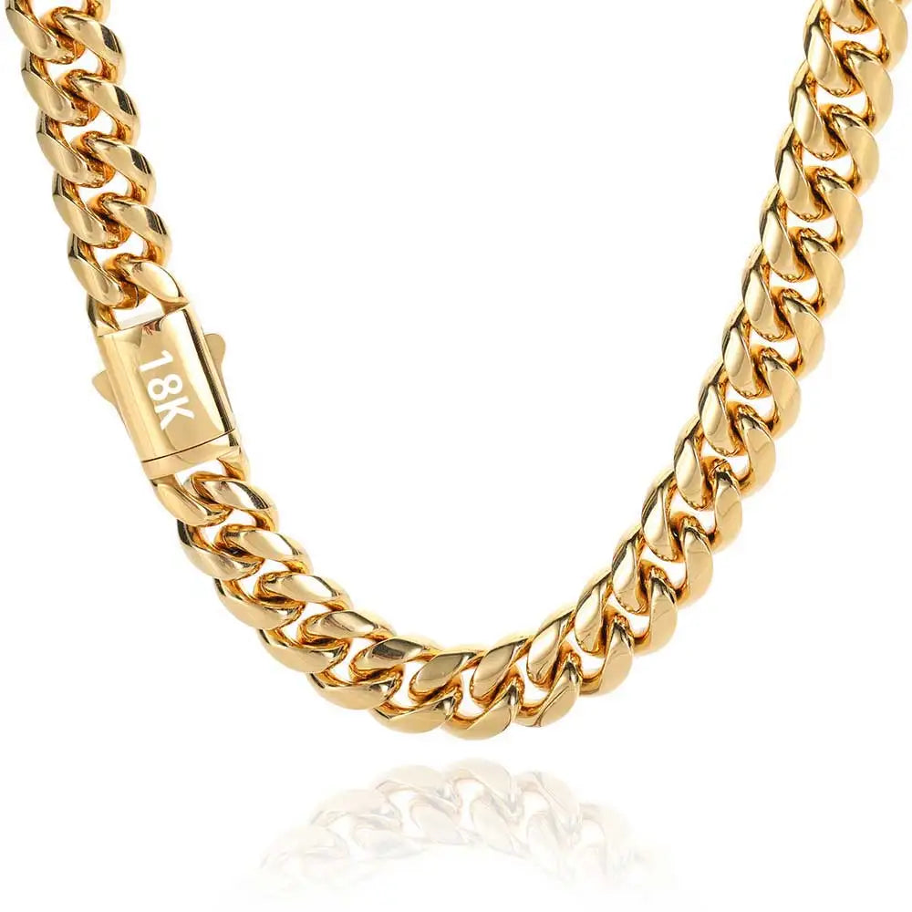 High Quality Width 8-14mm Stainless Steel Gold Color Cuban Chain Waterproof Men woman Curb Link Necklace Various Sizes - You Offer