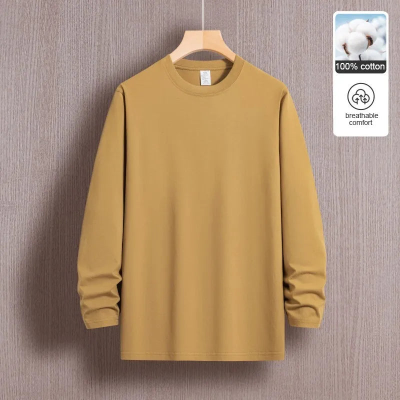 Top Quality 100 % Cotton Fashion Brand Plain Round Neck Trending New T Shirts Men Long Sleeve Tops Casual Classic Mens Clothes