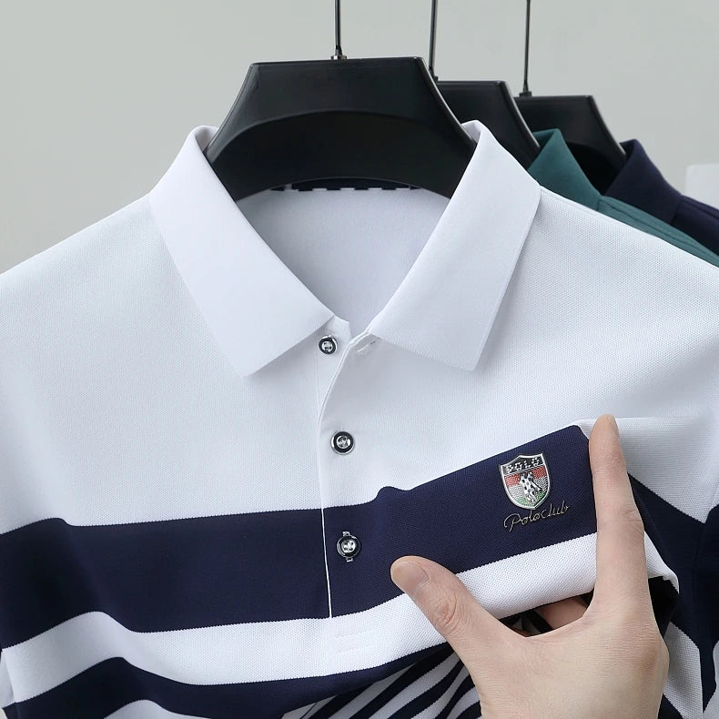 High quality fashion striped short sleeve polo shirt men's luxury brand embossed design summer new breathable T-shirt golf top