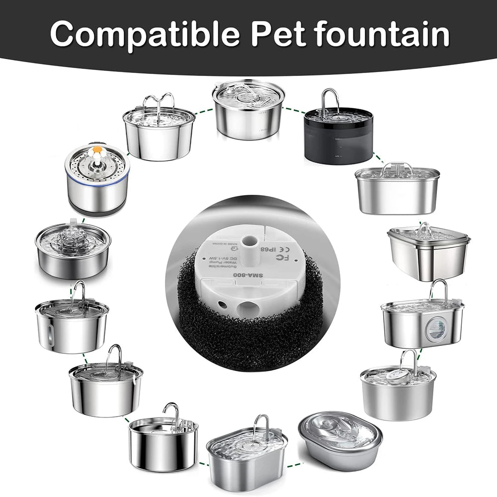Pet Water Dispenser Pump USB Replacement Pump Submersible Motor Pet Water Dispenser Pump for Stainless Steel Cat Water Dispenser