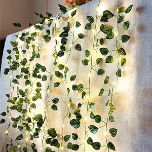 Vine Hanging Garland String Light Artificial Lvy LED StringLight for Bedroom Party Garden Wall Room Battery Powered