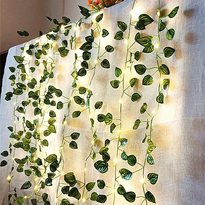 Vine Hanging Garland String Light Artificial Lvy LED StringLight for Bedroom Party Garden Wall Room Battery Powered