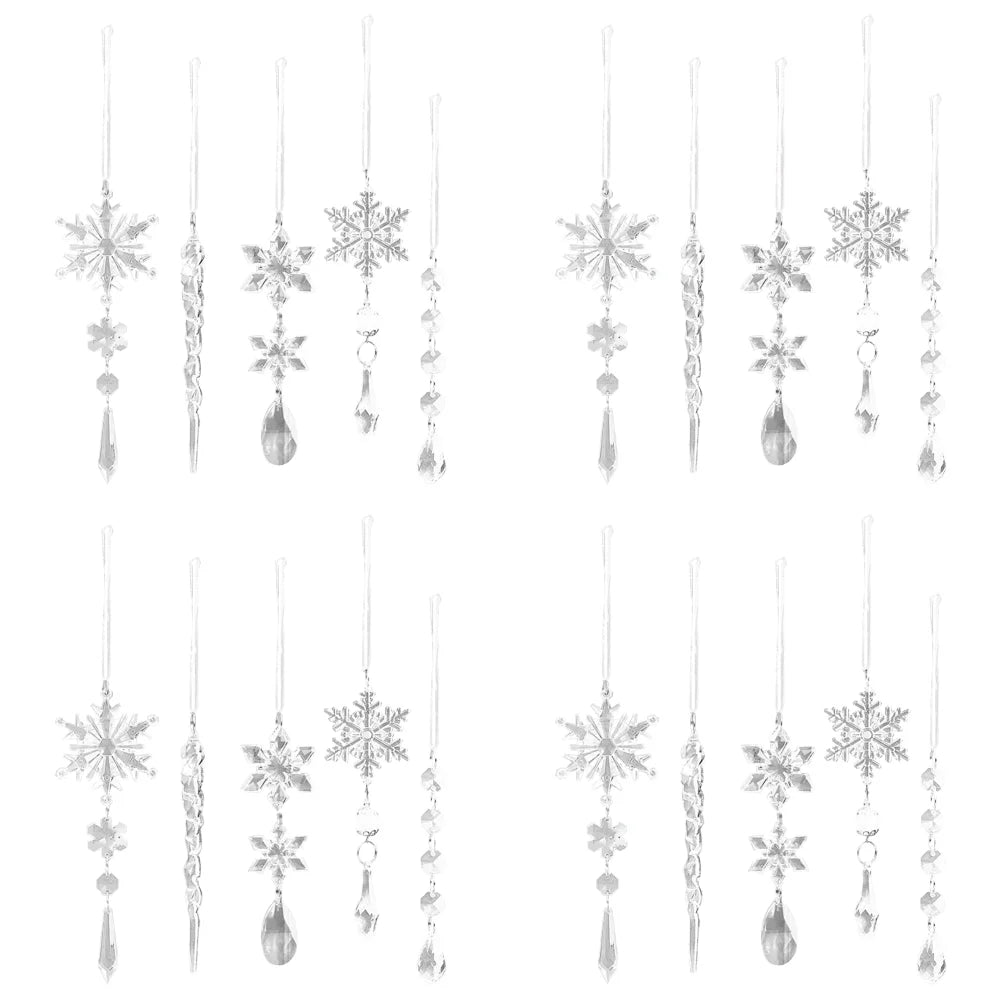 Crystal Clear Snowflake Acrylic Ice Pendants Christmas Tree Hanging Ornaments Icicle Water Drop Decoration For Xmas Party Decor