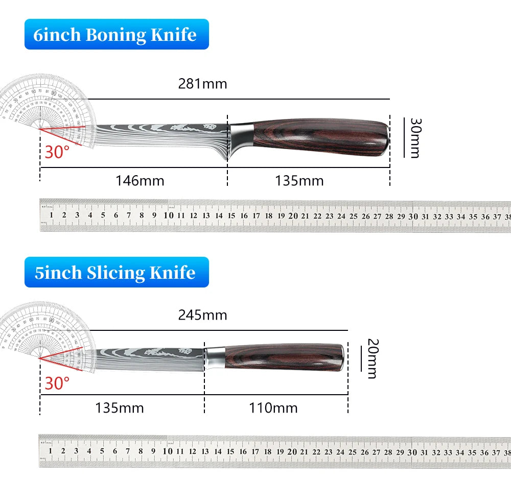 Chef knife 1-10Pcs Set Laser Damascus Pattern Kitchen Knives Sharp Japanese Santoku Slicing Utility Knife Cleaver Boning Knives - You Offer