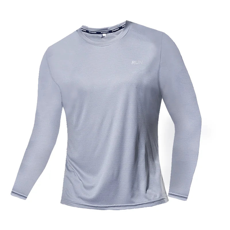 Summer Ice Silk Long Sleeve T-Shirt Men 2025-26 New Quick Dry Breathable Air Conditioning Outdoor Sun Protection Running Outer Wear
