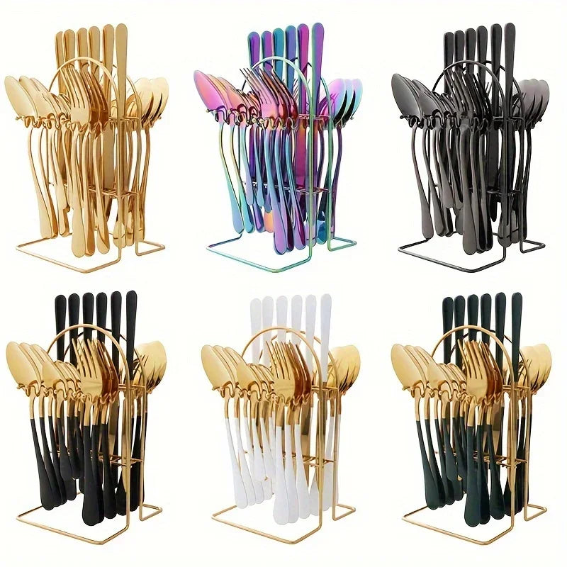 24-Piece Stainless Steel Cutlery Set Knives, Forks, Spoons & Teaspoons - Durable Stylish Design - Perfect for Home Dining - You Offer