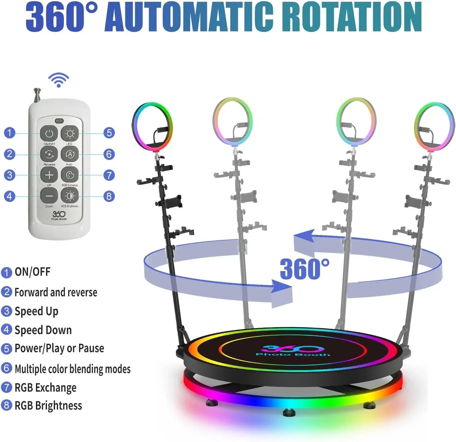 CHACKTOK 360 Photo Booth Machine for Parties 360 Spin Camera Booth with Extra Logo Customization Software APP Remote Automatic