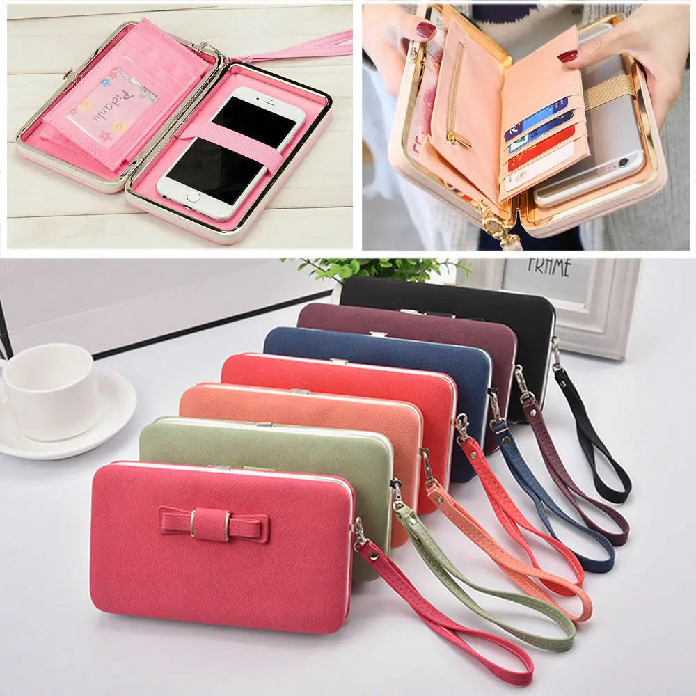 Fashion Women Clutch Wallet Long Card Holder Case Purse Cellphone Case Handbag With Wristlet - You Offer