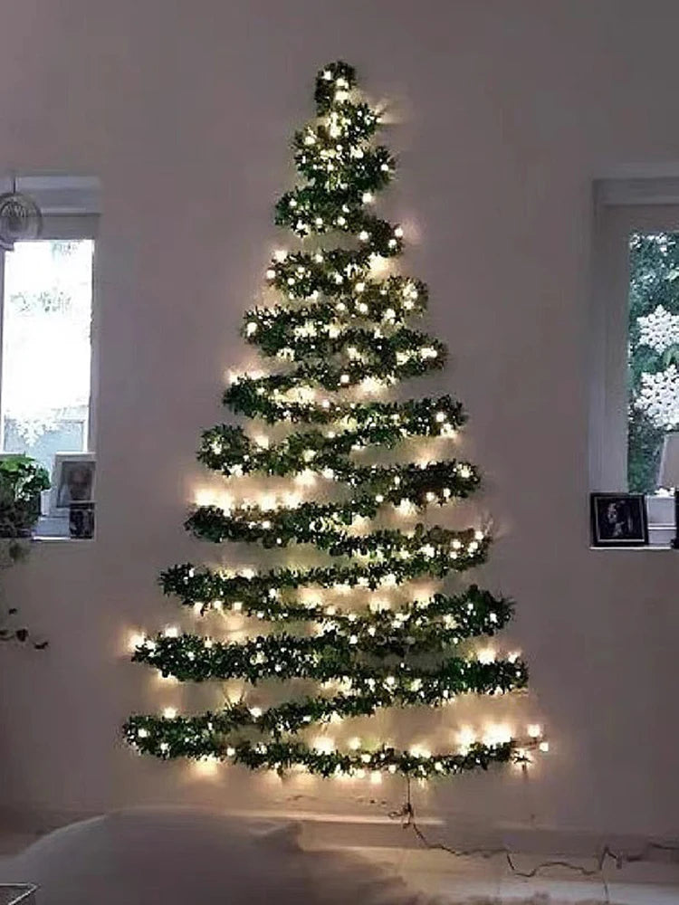 Christmas Atmosphere Rattan Warm Light Diy Wall Mounted Christmas Tree Holiday Atmosphere Decorative Light Window Hanging Light