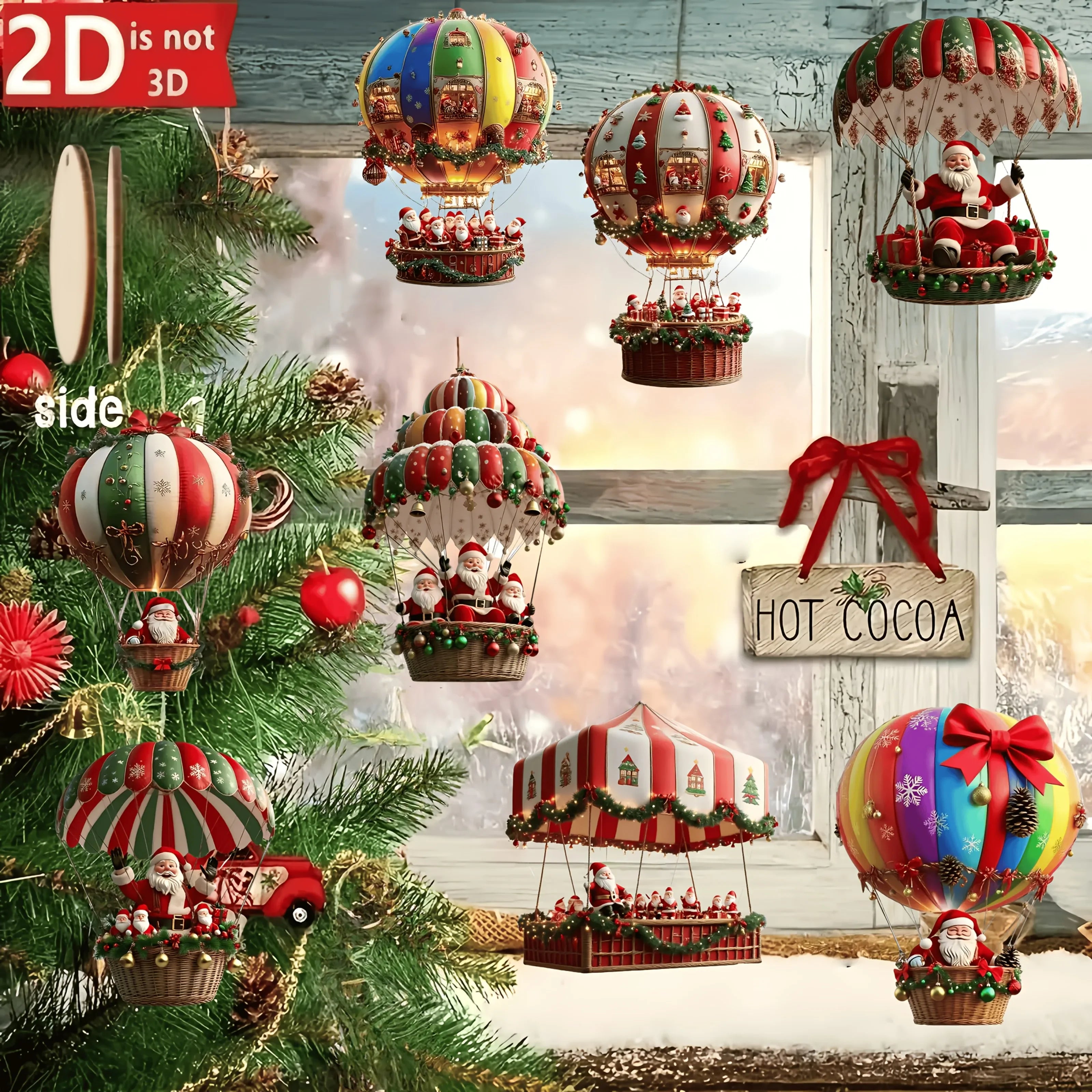 10/30/50Pcs Christmas Wooden Hot Air Balloon Santa Claus 2D Flat Wooden Pendant Christmas Tree Decor Perfect Holiday Gift Decor