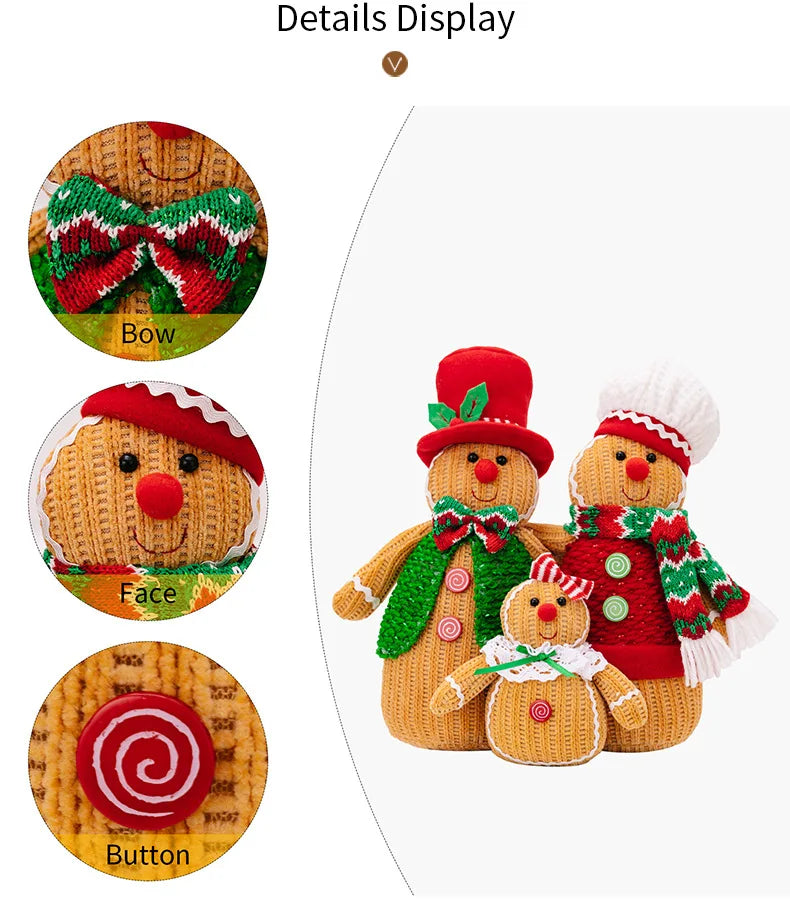 3pc Christmas Decorations Gingerbread Man Doll Ornaments Family Of Three Holiday Gifts Home Decoration Window Desktop Ornaments