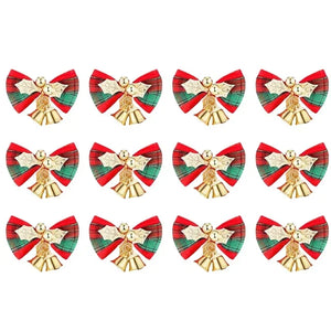 Christmas Mini Bowknot Jingle Bell Xmas Trees Hanging Pendant Small Bow with Bell Ornament DIY Party Gifts New Year Decorations
