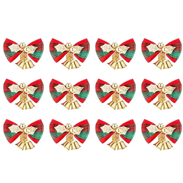Christmas Mini Bowknot Jingle Bell Xmas Trees Hanging Pendant Small Bow with Bell Ornament DIY Party Gifts New Year Decorations