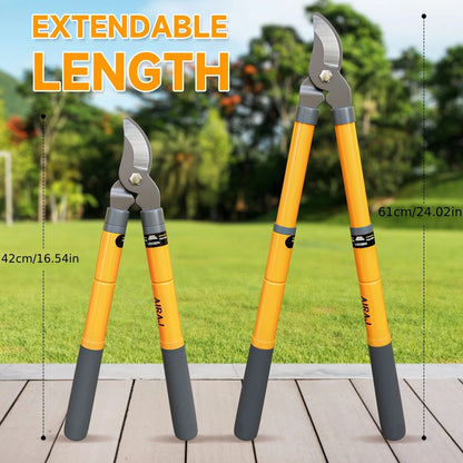 AIRAJ Bypass Lopper , Hedge Shears, Pruning Shears with Telescopic Handles,Extendable Heavy-Duty Branch Cutters， Garden Clippers