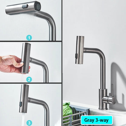 Black Kitchen Faucets Black Pull Out Rotation Waterfall Sprayer Sink Mixer Brushed Nickle Water Tap - You Offer